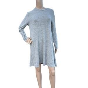 Potter's Pot Women Heather Gray Knit Long Sleeve Crew Neck Shift Sweater Dress M